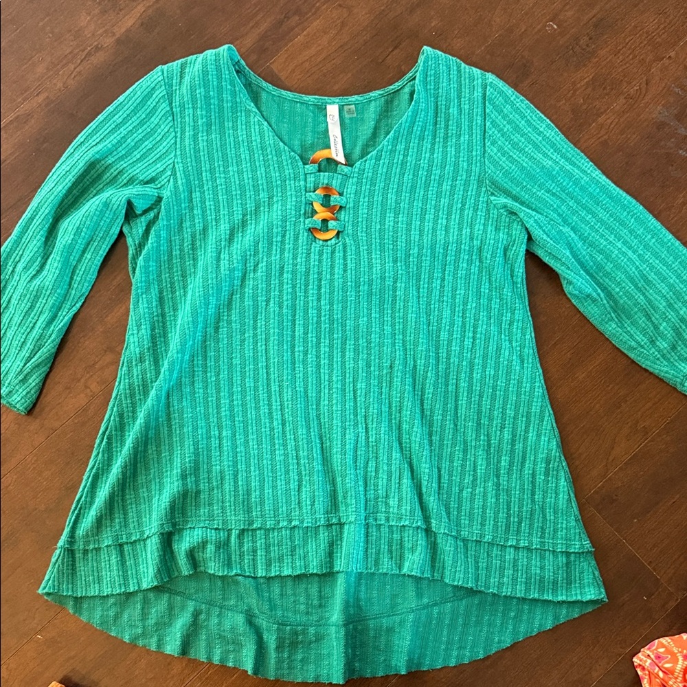 NY Collection Teal Knit Lace-Up Swim Coverup